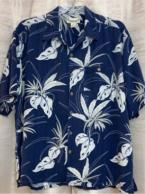 Paradise Cove Hawaiian Tropical Print Short Sleeve Shirt - Navy and Gray XXL